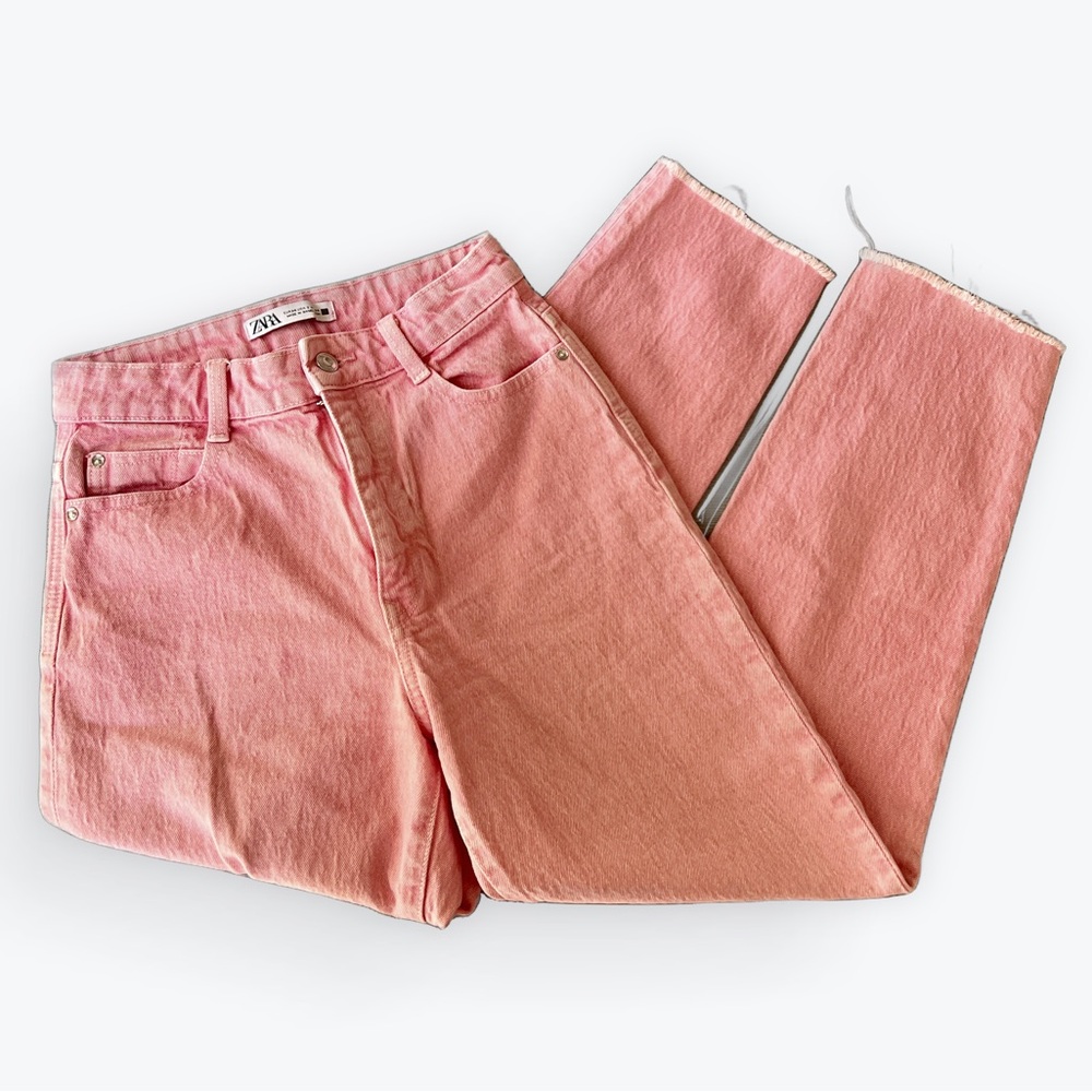 Zara Pink Jeans Cut Hem Straight Leg, High Rise Size 2 Like New